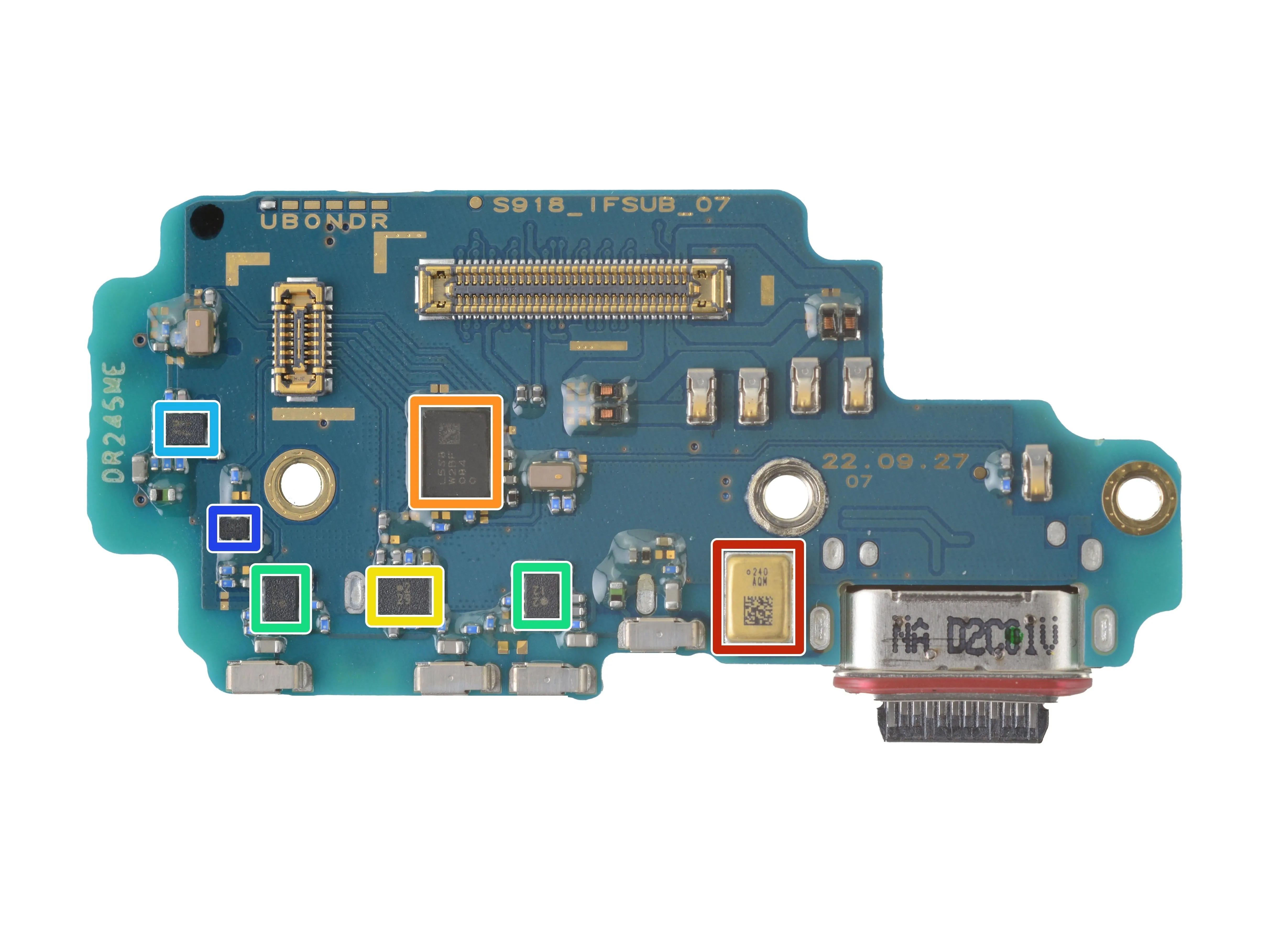 Идентификатор микросхемы Galaxy S23 Ultra, плата порта зарядки со стороны 2: шаг 11, изображение 1 из 2