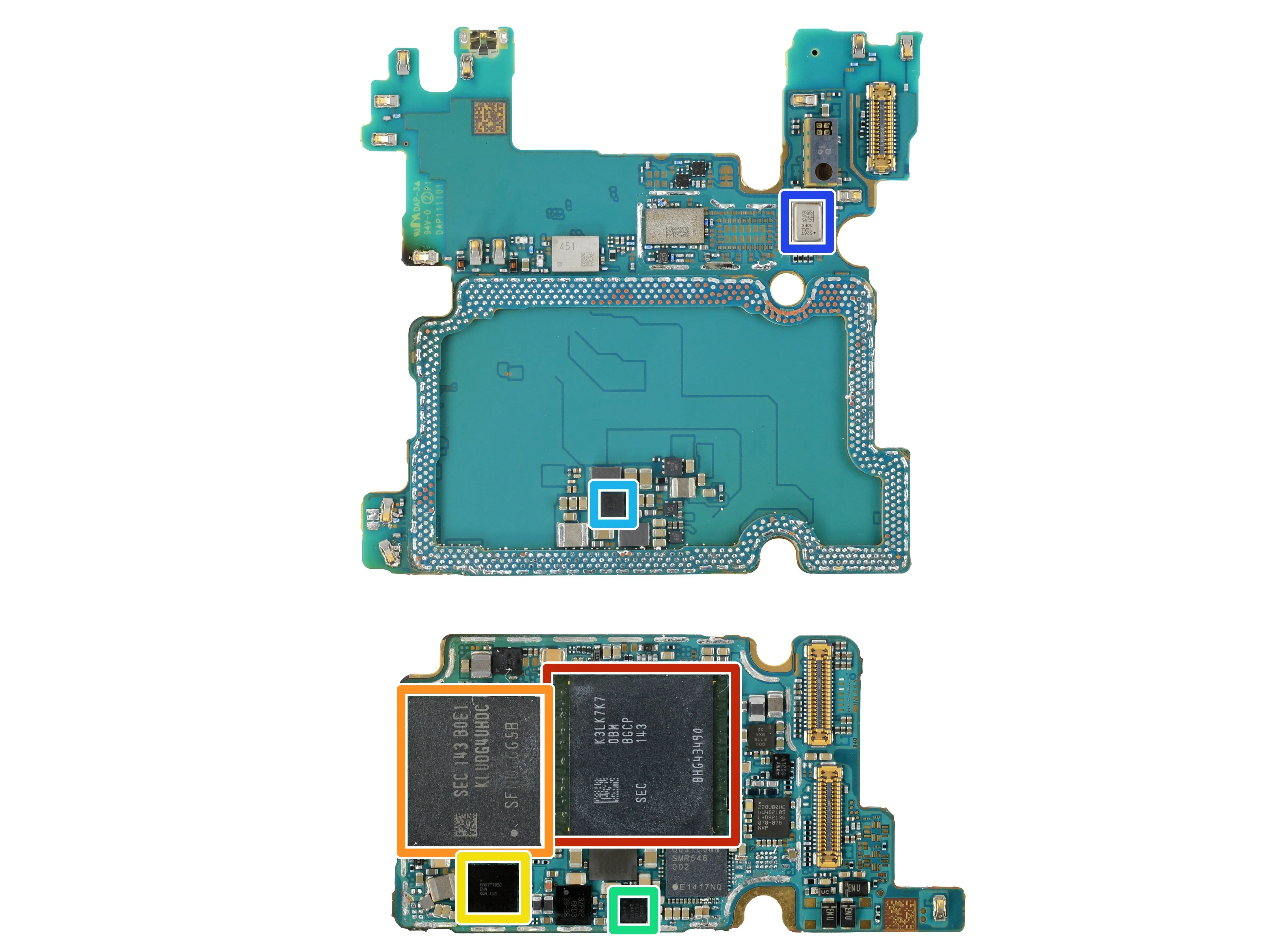 Идентификатор микросхемы Samsung Galaxy S22, сторона главной платы 1: шаг 1, изображение 1 из 2