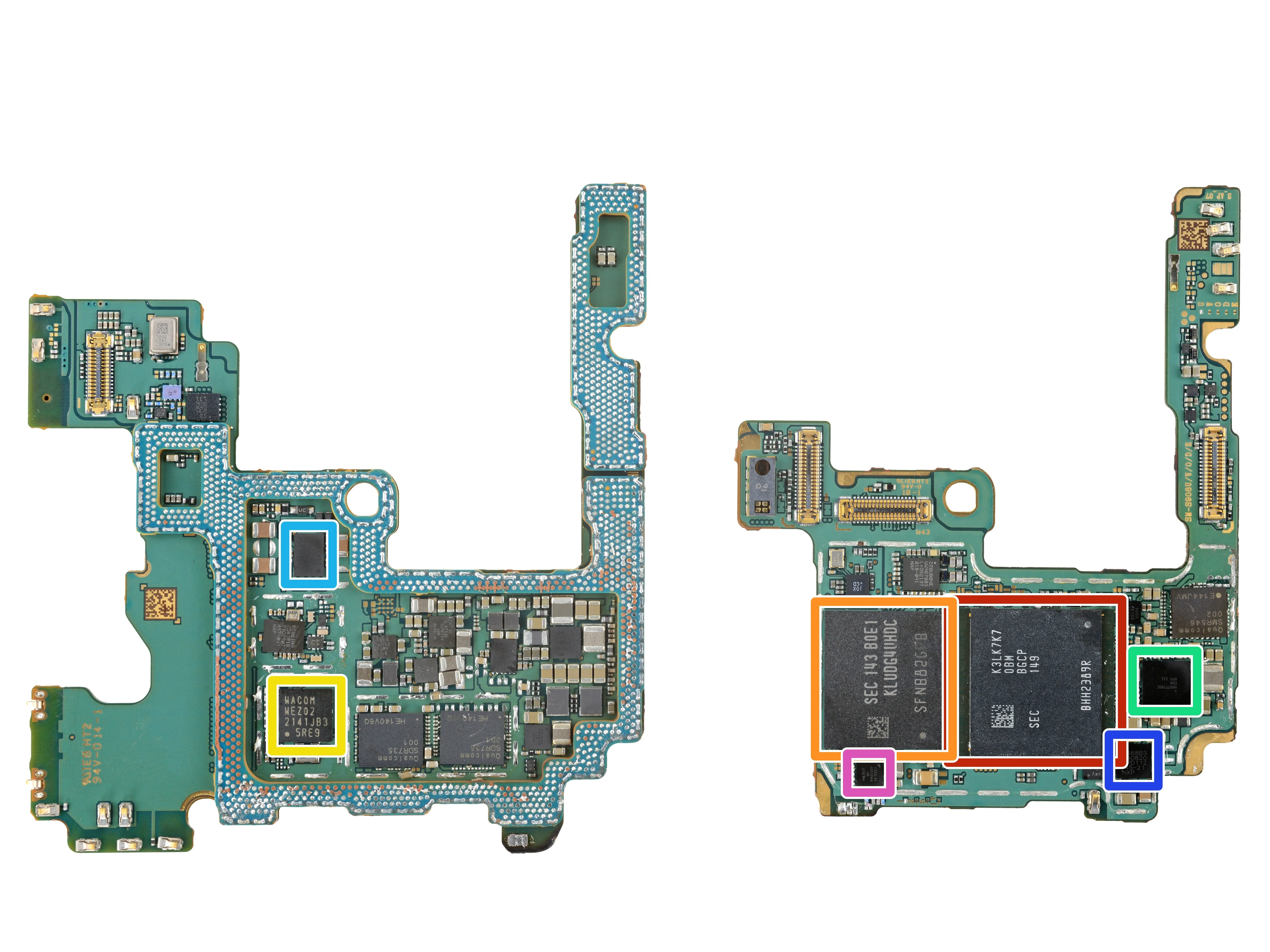 Идентификатор микросхемы Samsung Galaxy S22 Ultra, сторона основной платы 1: шаг 1, изображение 1 из 2